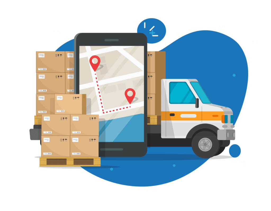 a-flat-illustration-of-a-delivery-truck-with-a-mobile-phone-and-boxes-in-the-background