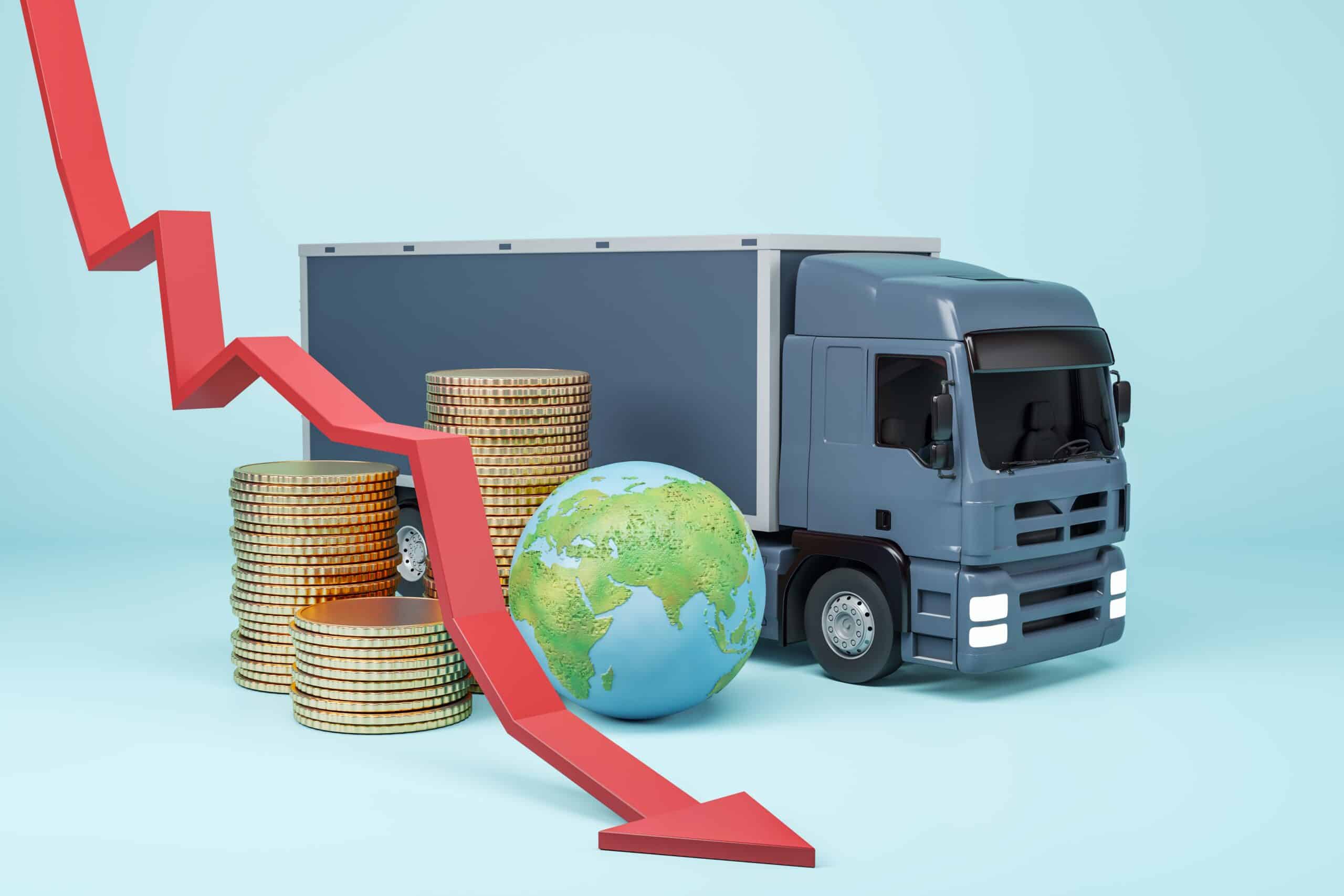 dummy-truck-alongside-coins-and-globe-portraying-its-role-in-strengthening-economy